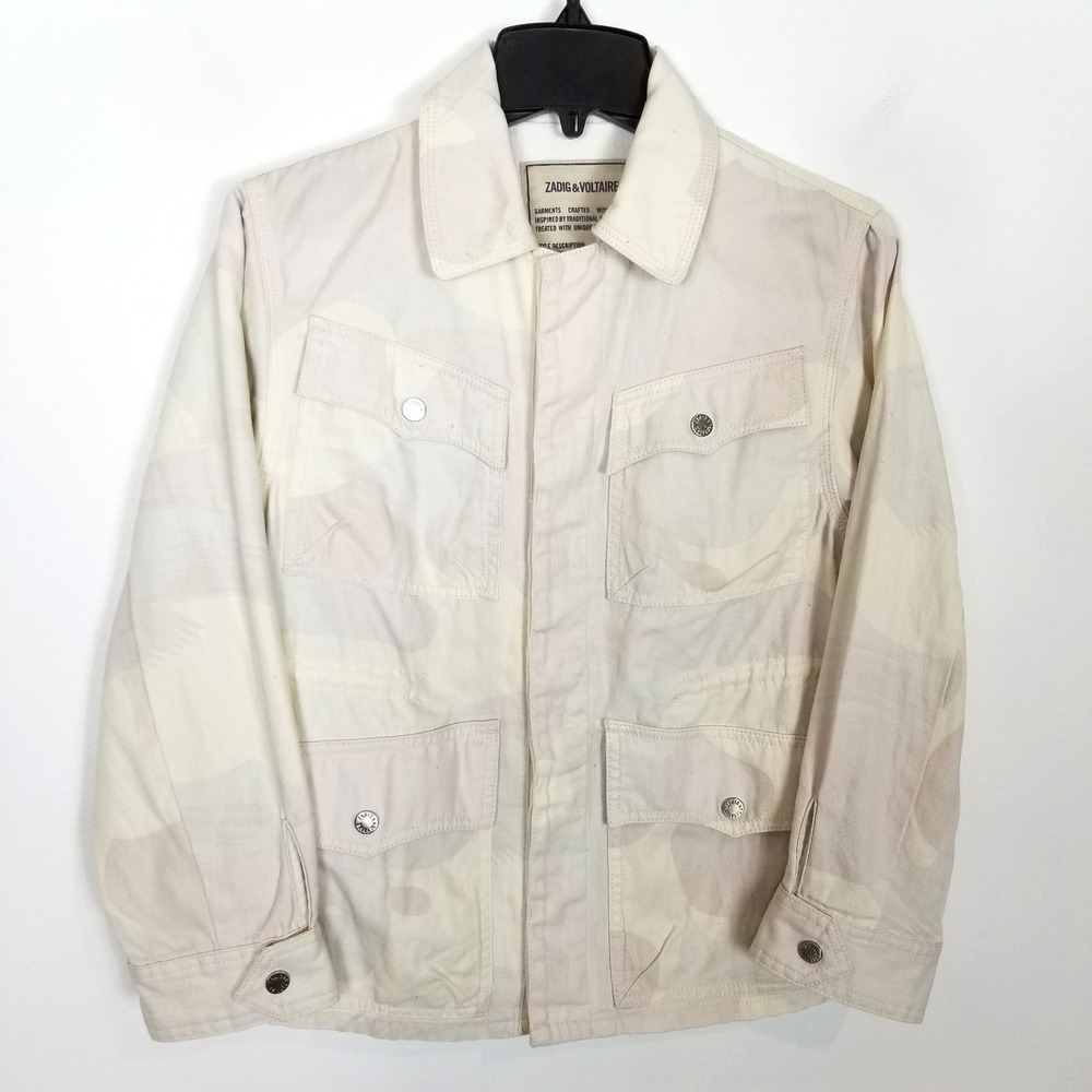 Zadig & Voltaire Jacket Kimi Sz S Linen Cotton Ivory/Light Pink Camouflage Denim